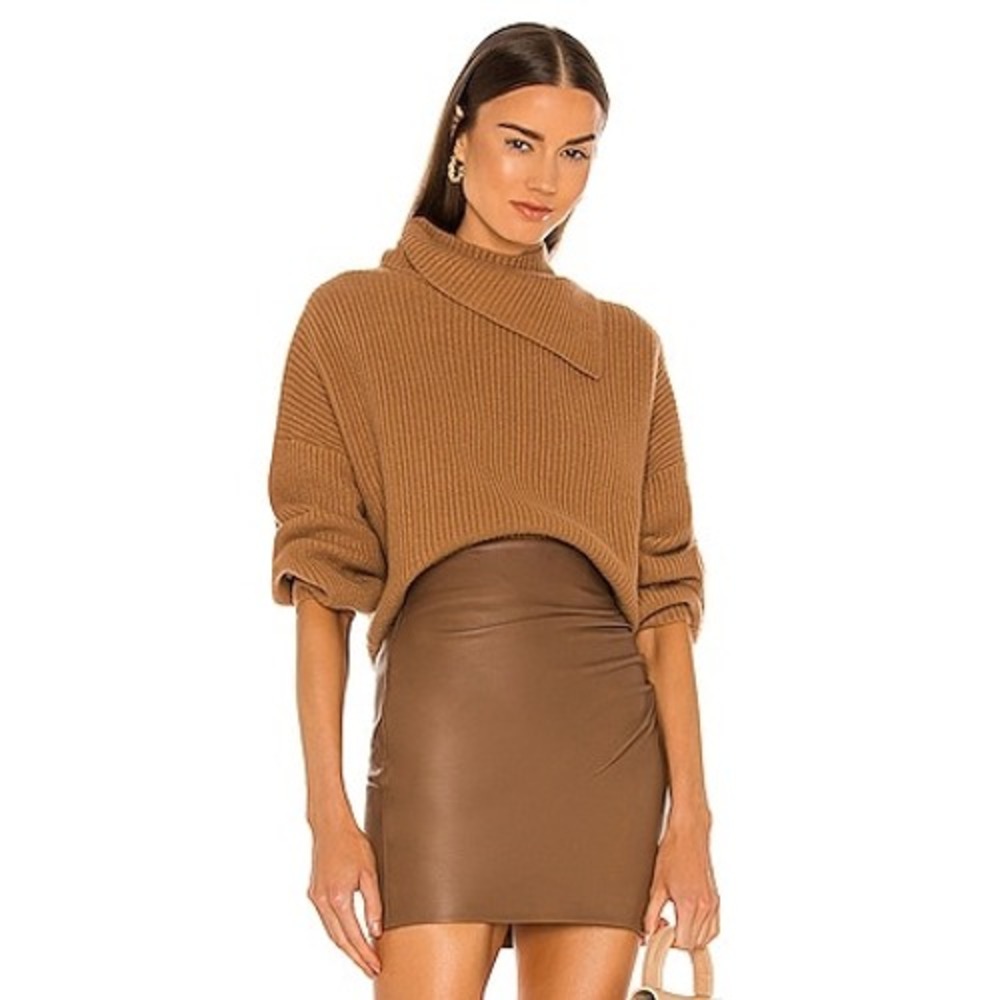 THE SEI Cross Back Turtleneck Sweater Chestnut Wool Cashmere Size P XS